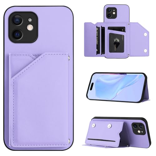 SIYOPINPFY Hülle für iPhone 12 Mini, Schlanke Brieftaschen-Rückseite mit 3 Kreditkartenhalter, Magnetverschlüssen und Klappfach/Ständer, Stoßfeste Handyhülle für iPhone 12 Mini - Violett SDM von SIYOPINPFY