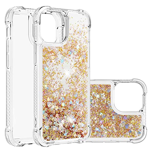 SIYOPINPFY Hülle für iPhone 13 Hülle mit Stoßfest Schutzecken, für Frauen Quicksand Glitzer Flüssigkeit HandyHülle Transparent Silikon Treibsand Schutzhülle für iPhone 13 Liebe Gold YB von SIYOPINPFY