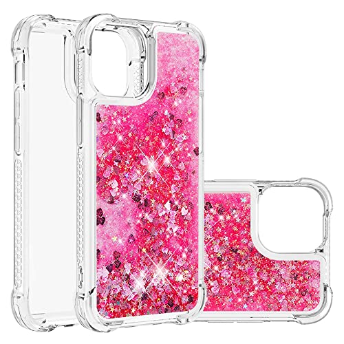 SIYOPINPFY Hülle für iPhone 13 Hülle mit Stoßfest Schutzecken, für Frauen Quicksand Glitzer Flüssigkeit HandyHülle Transparent Silikon Treibsand Schutzhülle für iPhone 13 Liebe Pink YB von SIYOPINPFY