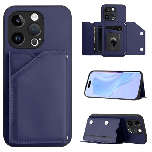 SIYOPINPFY Hülle für iPhone 13 Pro, Schlanke Brieftaschen-Rückseite mit 3 Kreditkartenhalter, Magnetverschlüssen und Klappfach/Ständer, Stoßfeste Handyhülle für iPhone 13 Pro - Blau SDM von SIYOPINPFY