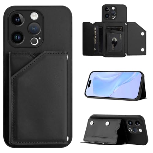 SIYOPINPFY Hülle für iPhone 13 Pro, Schlanke Brieftaschen-Rückseite mit 3 Kreditkartenhalter, Magnetverschlüssen und Klappfach/Ständer, Stoßfeste Handyhülle für iPhone 13 Pro - Schwarz SDM von SIYOPINPFY