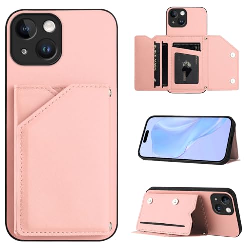 SIYOPINPFY Hülle für iPhone 14, Schlanke Brieftaschen-Rückseite mit 3 Kreditkartenhalter, Magnetverschlüssen und Klappfach/Ständer, Stoßfeste Handyhülle für iPhone 14 - Rosa SDM von SIYOPINPFY