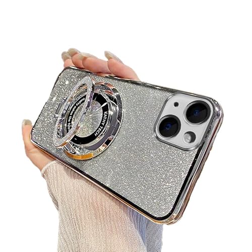 SIYOPINPFY Hülle für iPhone 14 Hülle mit Ständer Ring Halter Glitter Funkelnder Diamant Schutzhülle Silikon Dünn Leicht Flexibel Stoßfest Kameraschutz Handyhülle für iPhone 14, DS Silber von SIYOPINPFY