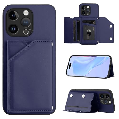 SIYOPINPFY Hülle für iPhone 14 Pro Max, Schlanke Brieftaschen-Rückseite mit 3 Kreditkartenhalter, Magnetverschlüssen und Klappfach/Ständer, Stoßfeste Handyhülle für iPhone 14 Pro Max - Blau SDM von SIYOPINPFY