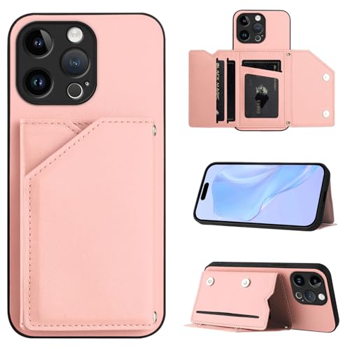 SIYOPINPFY Hülle für iPhone 14 Pro Max, Schlanke Brieftaschen-Rückseite mit 3 Kreditkartenhalter, Magnetverschlüssen und Klappfach/Ständer, Stoßfeste Handyhülle für iPhone 14 Pro Max - Rosa SDM von SIYOPINPFY