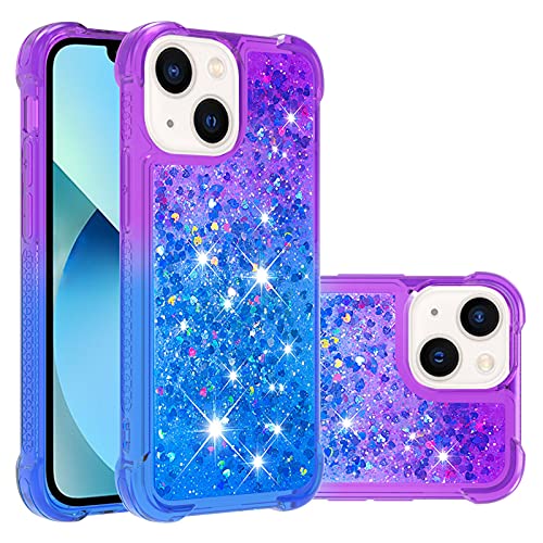 SIYOPINPFY Hülle für iPhone 15 6.1 Zoll, Klar Silikon Stoßfest Handyhülle Transparent Pailletten Quicksand Flüssigkeit Hülle Glitzer Treibsand Schutzhülle für iPhone 15 Violett Blau von SIYOPINPFY
