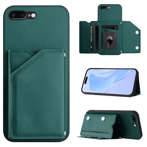 SIYOPINPFY Hülle für iPhone 8 Plus, Schlanke Brieftaschen-Rückseite mit 3 Kreditkartenhalter, Magnetverschlüssen und Klappfach/Ständer, Stoßfeste Handyhülle für iPhone 7 Plus - Grün SDM von SIYOPINPFY