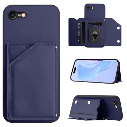 SIYOPINPFY Hülle für iPhone SE 2020/2022, Schlanke Brieftaschen-Rückseite mit 3 Kreditkartenhalter, Magnetverschlüssen und Klappfach/Ständer Handyhülle für iPhone 8 / iPhone 7 - Blau SDM von SIYOPINPFY