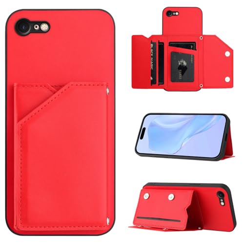 SIYOPINPFY Hülle für iPhone SE 2020/2022, Schlanke Brieftaschen-Rückseite mit 3 Kreditkartenhalter, Magnetverschlüssen und Klappfach/Ständer Handyhülle für iPhone 8 / iPhone 7 - Rot SDM von SIYOPINPFY