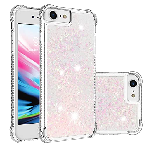 SIYOPINPFY Hülle für iPhone SE 2020/2022 Hülle mit Stoßfest, für Frauen Quicksand Glitzer Flüssigkeit HandyHülle Transparent Silikon Treibsand Schutzhülle für iPhone 7 / iPhone 8 Stern Rose YB von SIYOPINPFY