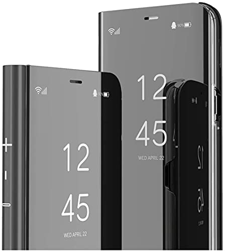 SIYOPINPFY Kompatibel mit Samsung Galaxy Note 10+ Plus Hülle Clear View, Makeup Spiegel Handyhülle Klappbar Flip Ständer stoßfest Ganzkörper Schutzhülle für Samsung Note 10+ Plus, Mirror Schwarz von SIYOPINPFY