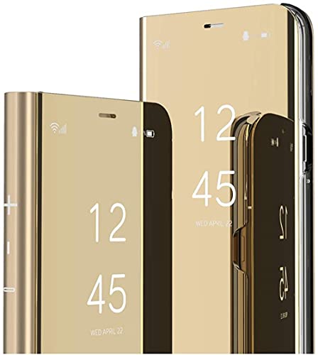 SIYOPINPFY Kompatibel mit Samsung Galaxy Note 20 Hülle Etui, Clear View Hülle Makeup Spiegel Handyhülle Klappbar Flip Ständer stoßfest Ganzkörper Schutzhülle für Samsung Note 20, Mirror Gold von SIYOPINPFY