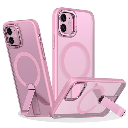 SIYOPINPFY Magnetische Hülle für iPhone 12 Pro/iPhone 12 - [Langlebiger, Faltbarer Titan-Ständer] [Kompatibel mit Magsafe] [Transluzentes Mattes] Robuste Stoßfeste Hülle für iPhone 12 - Korallenrosa von SIYOPINPFY
