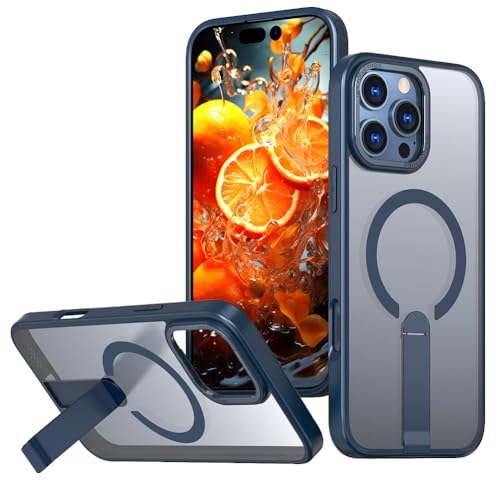 SIYOPINPFY Magnetische Hülle für iPhone 13 Pro - [Langlebiger, Faltbarer Titan-Ständer] [Kompatibel mit Magsafe] [Transluzentes Mattes] Robuste Stoßfeste Hülle für iPhone 13 Pro - Marineblau von SIYOPINPFY