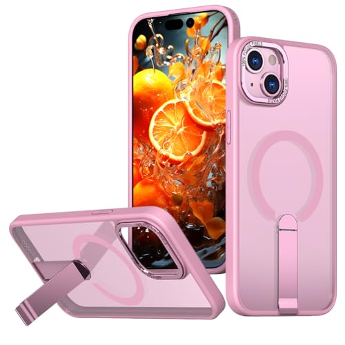SIYOPINPFY Magnetische Hülle für iPhone 14 Plus - [Langlebiger, Faltbarer Titan-Ständer] [Kompatibel mit Magsafe] [Transluzentes Mattes] Robuste Stoßfeste Hülle für iPhone 14 Plus - Korallenrosa von SIYOPINPFY