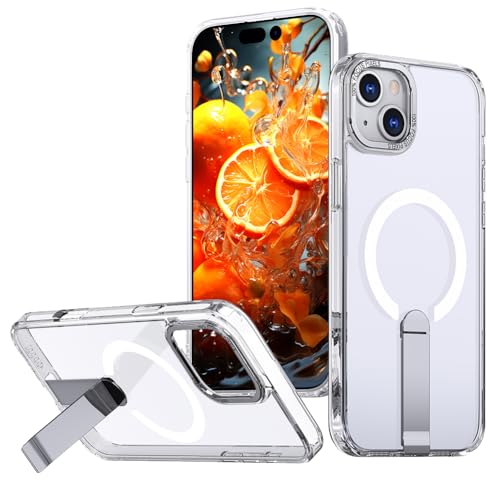 SIYOPINPFY Magnetische Hülle für iPhone 14 Plus - [Langlebiger, Faltbarer Titan-Ständer] [Kompatibel mit Magsafe] [Transluzentes Mattes] Robuste Stoßfeste Hülle für iPhone 14 Plus - Kristall Klar von SIYOPINPFY