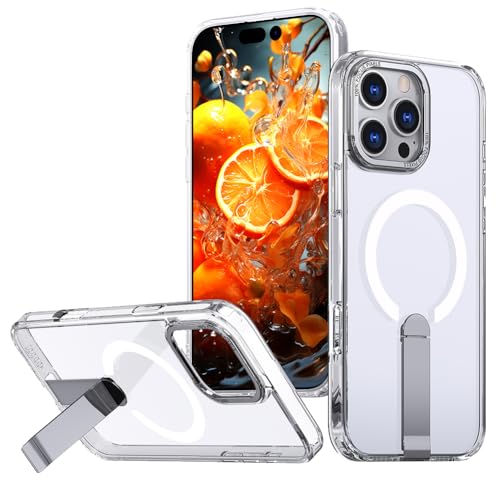SIYOPINPFY Magnetische Hülle für iPhone 15 Pro Max - [Langlebiger, Faltbarer Titan-Ständer] [Kompatibel mit Magsafe] [Transluzentes Mattes] Stoßfeste Hülle für iPhone 15 Pro Max - Kristall Klar von SIYOPINPFY