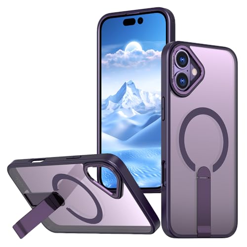 SIYOPINPFY Magnetische Hülle für iPhone 16 - [Langlebiger, Faltbarer Titan-Ständer] [Kompatibel mit Magsafe] [Transluzentes Mattes] Robuste Stoßfeste Hülle für iPhone 16 - Mattes Violett von SIYOPINPFY