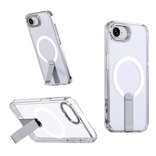 SIYOPINPFY Magnetische Hülle für iPhone 16E - [Langlebiger, Faltbarer Titan-Ständer] [Kompatibel mit Magsafe] [Transluzentes Mattes] Robuste Stoßfeste Hülle für iPhone 16E - Kristall Klar von SIYOPINPFY