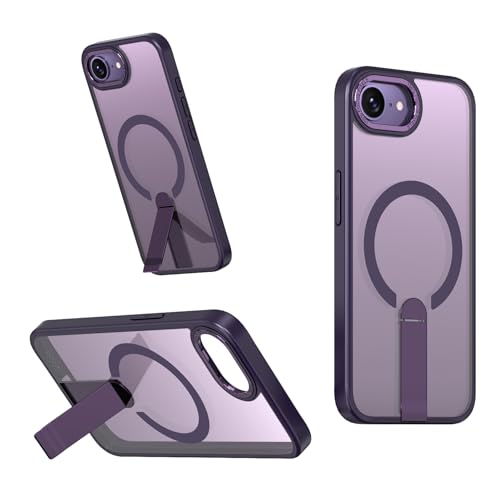 SIYOPINPFY Magnetische Hülle für iPhone 16E - [Langlebiger, Faltbarer Titan-Ständer] [Kompatibel mit Magsafe] [Transluzentes Mattes] Robuste Stoßfeste Hülle für iPhone 16E - Mattes Violett von SIYOPINPFY