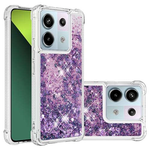 SIYOPINPFY Stoßfest Hülle für Xiaomi Redmi Note 13 Pro 5G, für Frauen Quicksand Glitzer Flüssigkeit HandyHülle Transparent Silikon Treibsand Schutzhülle für Redmi Note 13 Pro 5G Liebe Violett YB von SIYOPINPFY