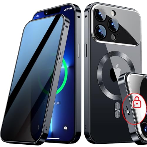 [Vollständiger Kameraschutz und mechanische Verriegelung] Magnetische Privatsphäre-Schutzhülle für iPhone 14 Pro Max [kompatibel mit MagSafe] [CD-Metallring] Stoßfeste Metallstoßstange, 9H von SIYUKBM