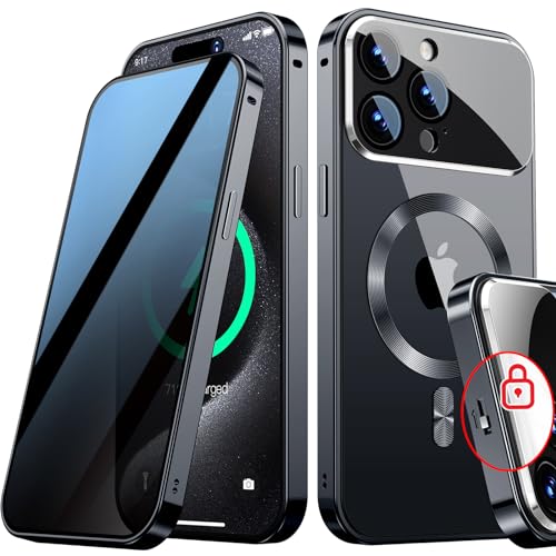 [Exklusiver vollständiger Kameraschutz und mechanische Verriegelung] Magnetische Privatsphäre-Schutzhülle für iPhone 15 Pro, kompatibel mit MagSafe, CD-Metallring, stoßfest, Metallstoßstange, 9H von SIYUKBM