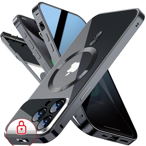 SIYUKBM Magnetische Privatsphäre-Schutzhülle für iPhone 14 Pro [kompatibel mit MagSafe] [CD-Metallring] Stoßfeste Metallstoßstange, 9H von SIYUKBM