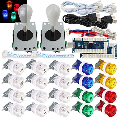 SJ@JX 2 Player Arcade Game Stick DIY Kit Buttons with Logo LED 8 Way Joystick USB Encoder Cable Controller for PC MAME Raspberry Pi Color Mix von SJ@JX