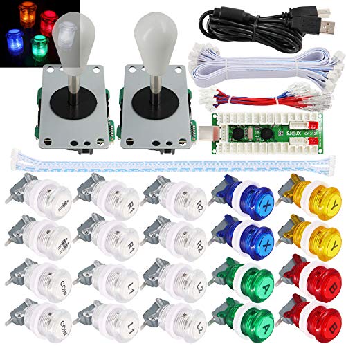 SJ@JX 2 Player Arcade Game Stick DIY Kit Buttons with Logo LED 8 Way Joystick USB Encoder Cable Controller for PC MAME Raspberry Pi Color Mix von SJ@JX