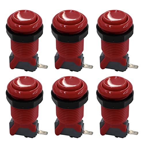 SJ@JX 6x Arcade Button Happ Style 28mm Standard Push Button 0.187 Terminal with Microswitch for Jamma MAME Arcade Video Game 1up Console Controller UH red von SJ@JX