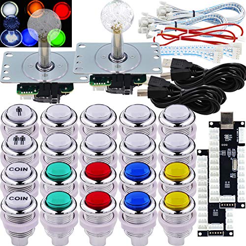 SJ@JX Arcade 2 Player Game Controller LED Buttons Chrome Paint MX Microswitch 8 Way Joystick USB Encoder Cable Stick DIY Kit for PC MAME Raspberry Pi Multicolor von SJ@JX