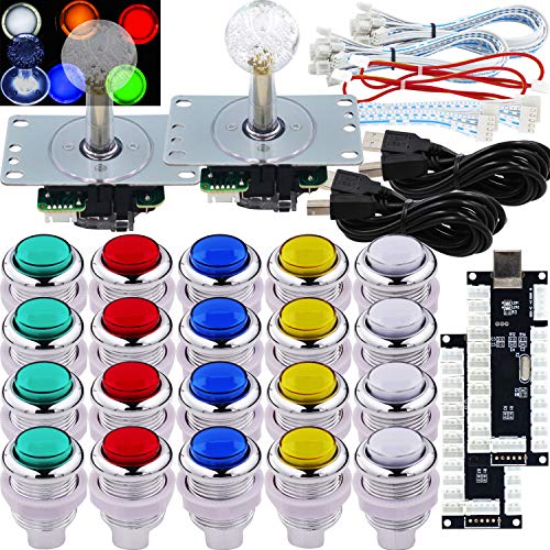 SJ@JX Arcade 2 Player Game Controller LED Buttons Chrome Paint MX Microswitch 8 Way Joystick USB Encoder Cable Stick DIY Kit for PC MAME Raspberry Pi Multicolor von SJ@JX