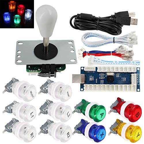 SJ@JX Arcade Game Stick DIY Kit Buttons with Logo LED 8 Way Joystick USB Encoder Cable Controller for PC MAME Raspberry Pi Color Mix von SJ@JX