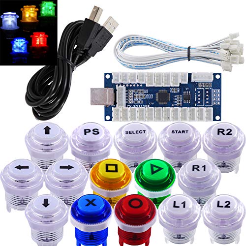 SJ@JX Arcade Game Stick DIY Kit LED Buttons Cherry MX Microswitch Lamp Controller USB Encoder Gamepad Cable for Hit Box PC PS3 MAME Raspberry Pi von SJ@JX