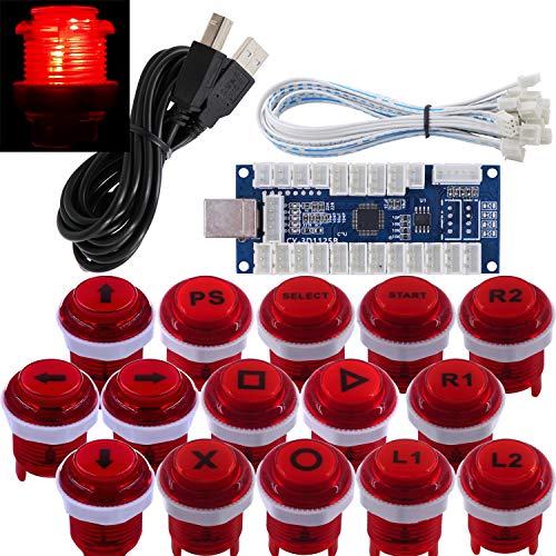 SJ@JX Arcade Game Stick DIY Kit LED Buttons Cherry MX Microswitch Lamp Controller USB Encoder Gamepad Cable for Hit Box PC PS3 MAME Raspberry Pi von SJ@JX