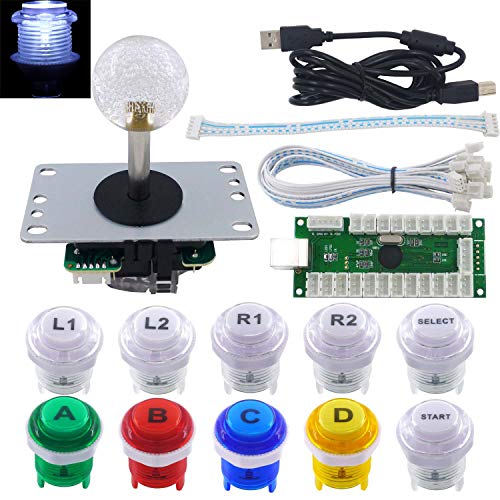 SJ@JX Arcade Stick DIY Kit 10x Tasten mit Logo LED MX 8 Wege Joystick USB Encoder für PC MAME Raspberry Pi Color Mix von SJ@JX