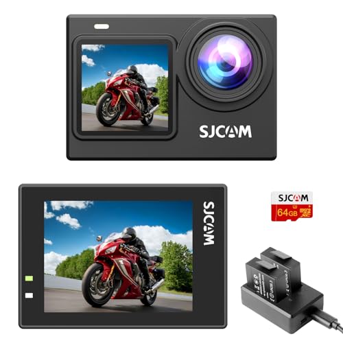 SJCAM SJ6Pro 4K60fps 24MP Dual Screen Action Cam mit WiFi, 6-aixs Gyroskop Stabilisator,165° FOV 8X Zoom, Unterwasser 30m Wasserdicht Kamera mit 2X 1000mAh/64G Karte/Fahrzeug Kits von SJCAM