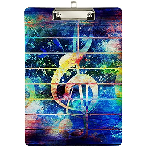 Fashion Beautiful Colorful Music Note Collage Custom Acrylic Clipboard, A4 Standard Size Sliver Clip Board Decorative for Students, Office, School, Nurses(12.5" x 9") von SJOAOAA