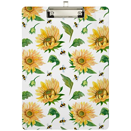 Flowering Sunflowers Bee Pattern Decor Acrylic Clipboard, A4 Letter Size Sliver Clip Board for Men, Women, Students, Office, Teachers, School, Nurses von SJOAOAA