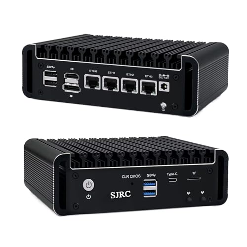 SJRC Fanless Mini PC 4X i226-V 2.5GbE LAN, N5105 Desktop Firewall Appliance with Win 11 Pro, OPNsense Micro PC, Triple 4K HD/DP/USB C, DDR4 32GB RAM, 1TB SSD, AES-NI, TF Slot von SJRC