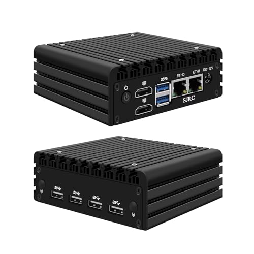 SJRC X86 P6 Lüfterlos Mini PC N150, 2 Port i226-V 2.5GbE LAN Micro Firewall Appliance Dual 4K HD, Desktop Kompakt PC Win 11 Pro, DDR5 8GB RAM 256GB SSD, USB 3.2, für Home Office von SJRC