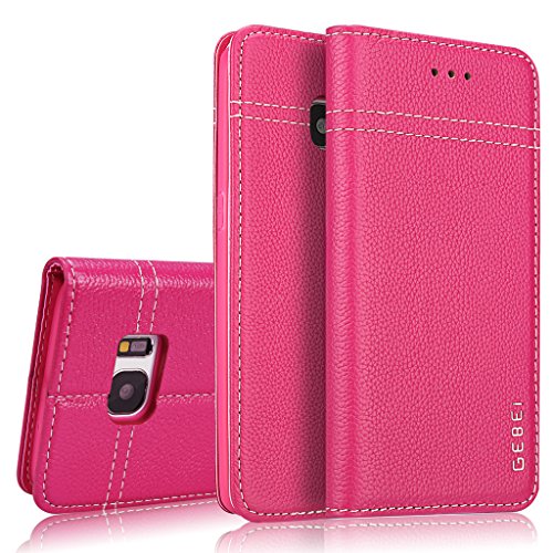 Samsung Galaxy S7 Hülle,GEBEI Serie,luxuriös Echtes Leder Klapphandy Geldbeutel Halter magnetische Adsorption Einfügen von Karte Schutzhülle für Samsung Galaxy S7 (Rosa) von SJS