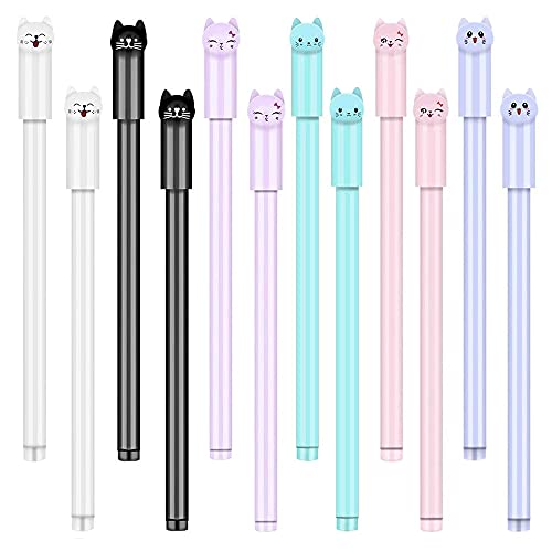 SJUNJIE 12 Stück 0,5 mm Cartoon Gelschreiber Kawaii Gelschreiber Gel Stift Set Süße Cartoon Katze Stifte für Kinder Schreibwaren von SJUNJIE