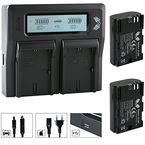 2X SK Akku Canon LP-E6N 2040mAh + Dual Charger für Canon LP-E6 LP-E6NH EOS-R EOS R Ra R5 R6 R7 5D 5DS 6D 7D Mark I II III IV 60D 80D 90D XC10 XC15 2X SK Akku Canon LP-E6N 2040mAh + Dual Charger für Canon LP-E6 LP-E6NH EOS-R EOS R Ra R5 R6 R7 5D 5DS 6D 7D Mark I II III IV 60D 80D 90D XC10 XC15 von SK Games