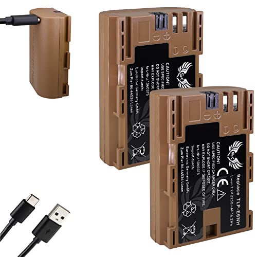 2X SK Akku Ersatz für Canon LP-E6NH // 2250mAh // LP-E6N LP-E6 mit USB Typ-C Ladeanschluss/NTC-Sensor & V1-Gehäuse für Canon EOS R R6 R7 5D 7D 90D von SK Games