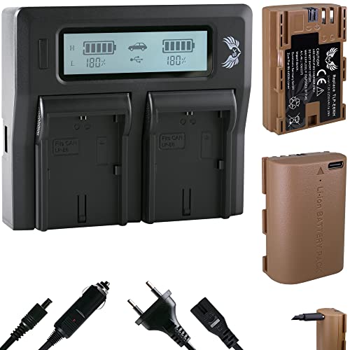 2X SK Akku Ersatz für Canon LP-E6NH // 2250mAh // mit USB Typ-C Ladebuchse/NTC-Sensor & V1-Gehäuse + LCD Dual Charger für Canon LP-E6 LP-E6N 2X SK Akku Ersatz für Canon LP-E6NH // 2250mAh // mit USB Typ-C Ladebuchse/NTC-Sensor & V1-Gehäuse + LCD Dual Charger für Canon LP-E6 LP-E6N von SK Games
