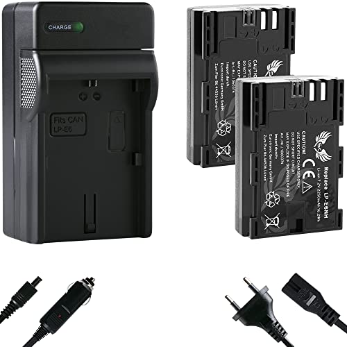 2X SK Akku Ersatz für Canon LP-E6NH 2250mAh // mit NTC-Sensor & V1-Gehäuse + Charger für Canon LP-E6 LP-E6N EOS R R5 R6 R7 5D Mark II III IV 7D 90D von SK Games