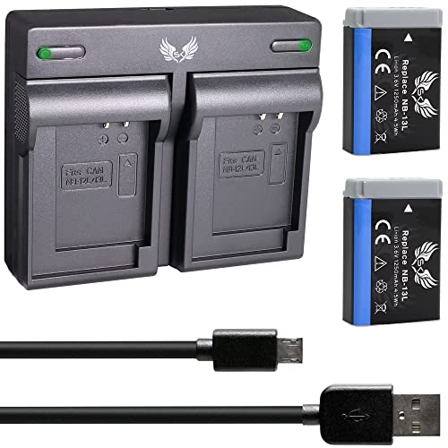 2X SK Akku Ersatz für Canon NB-13L 1250mAh + Dual Charger für PowerShot G1 X Mark III / G5 X G9 X Mark II / G7 X Mark II - III / SX730 HS / SX740 HS von SK Games