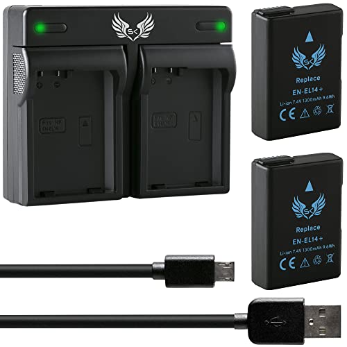 2X SK Akku Ersatz für Nikon EN-EL14 [1300mAh] + Dual Charger EN-EL14A für Nikon D3100 D3400 D3500 D5100 D5500 D5600 DF // CoolPix P7100 P7700 P7800 von SK Games